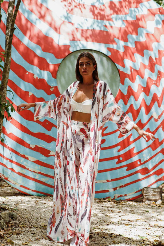 White Feather Kimono & Pantolon Takım