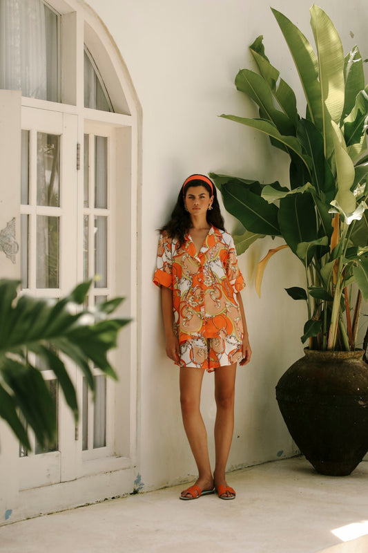 Aurelie Orange Shorts Set