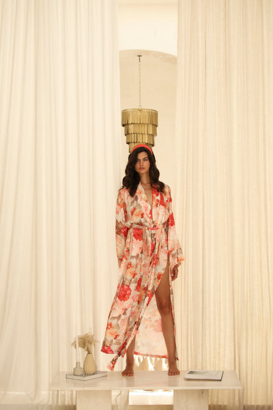 Nuit Florale Langer Kimono-Bademantel