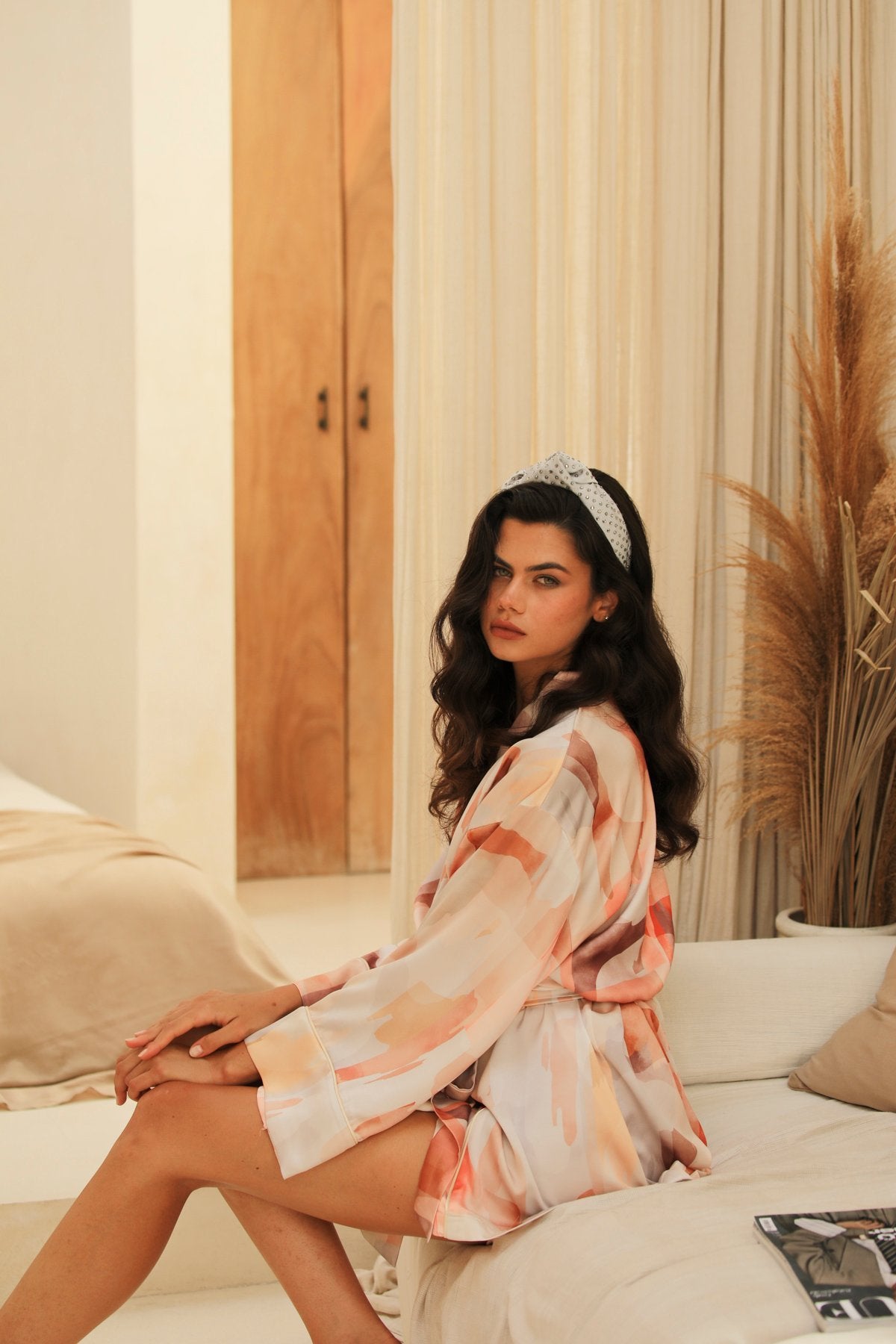 Lumiere Kurzer Kimono-Bademantel