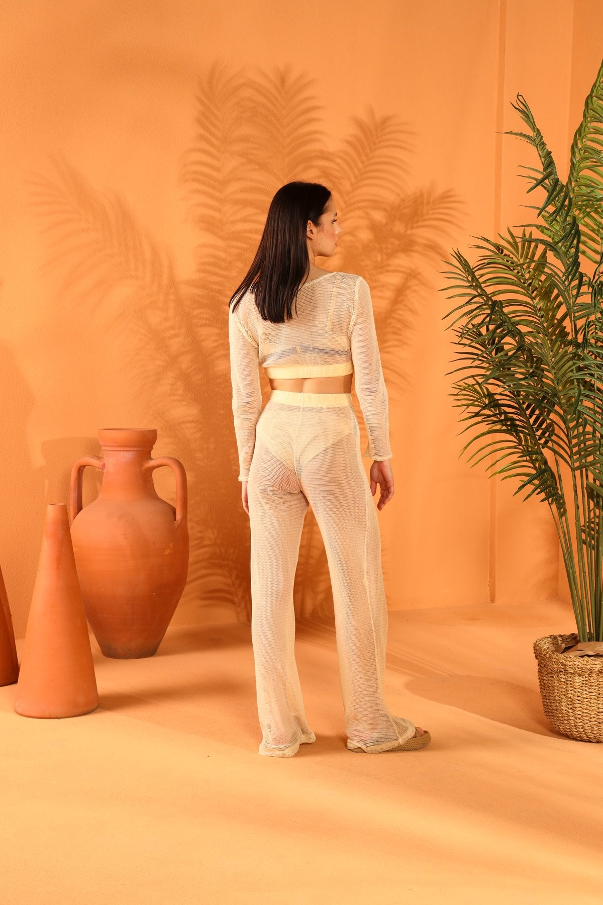 Cream Fishnet Pants