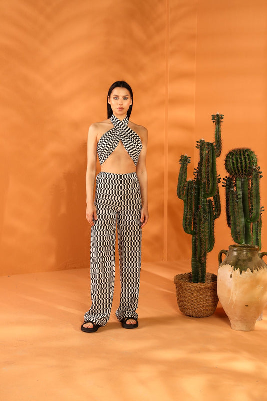 MONOCHROME SHAWL AND TROUSER SET