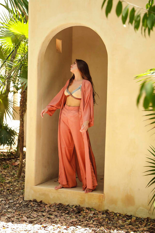 Dark Salmon Kimono & Pantolon Takım