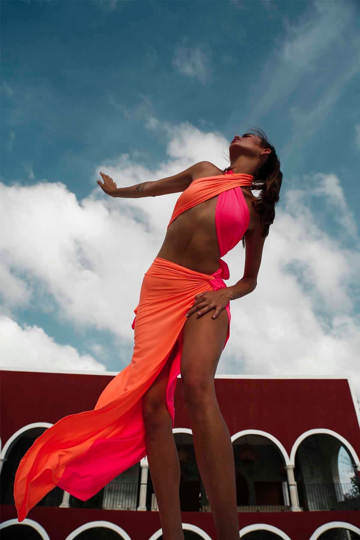 No Limit Orange&Pink Şal