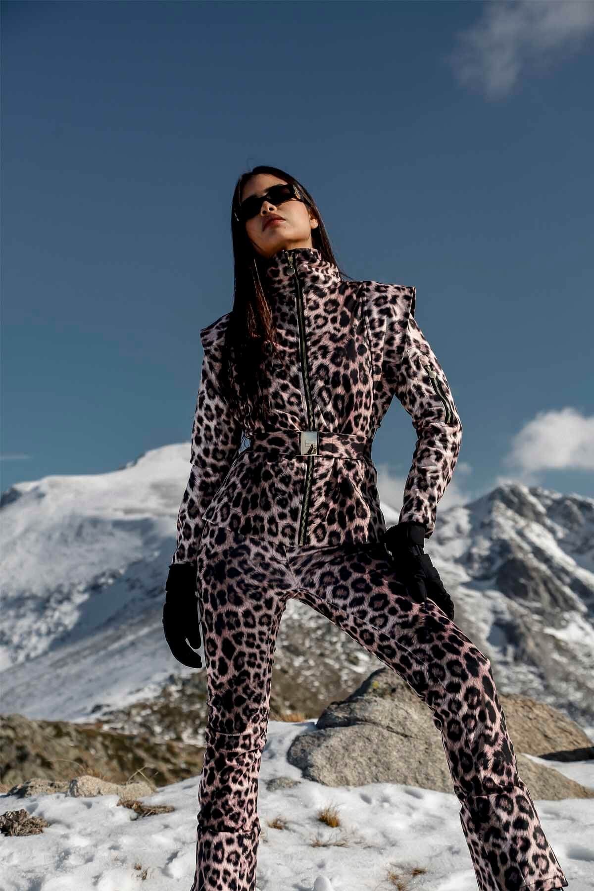 Leopardenmuster Skijacke &amp; Skihose Set