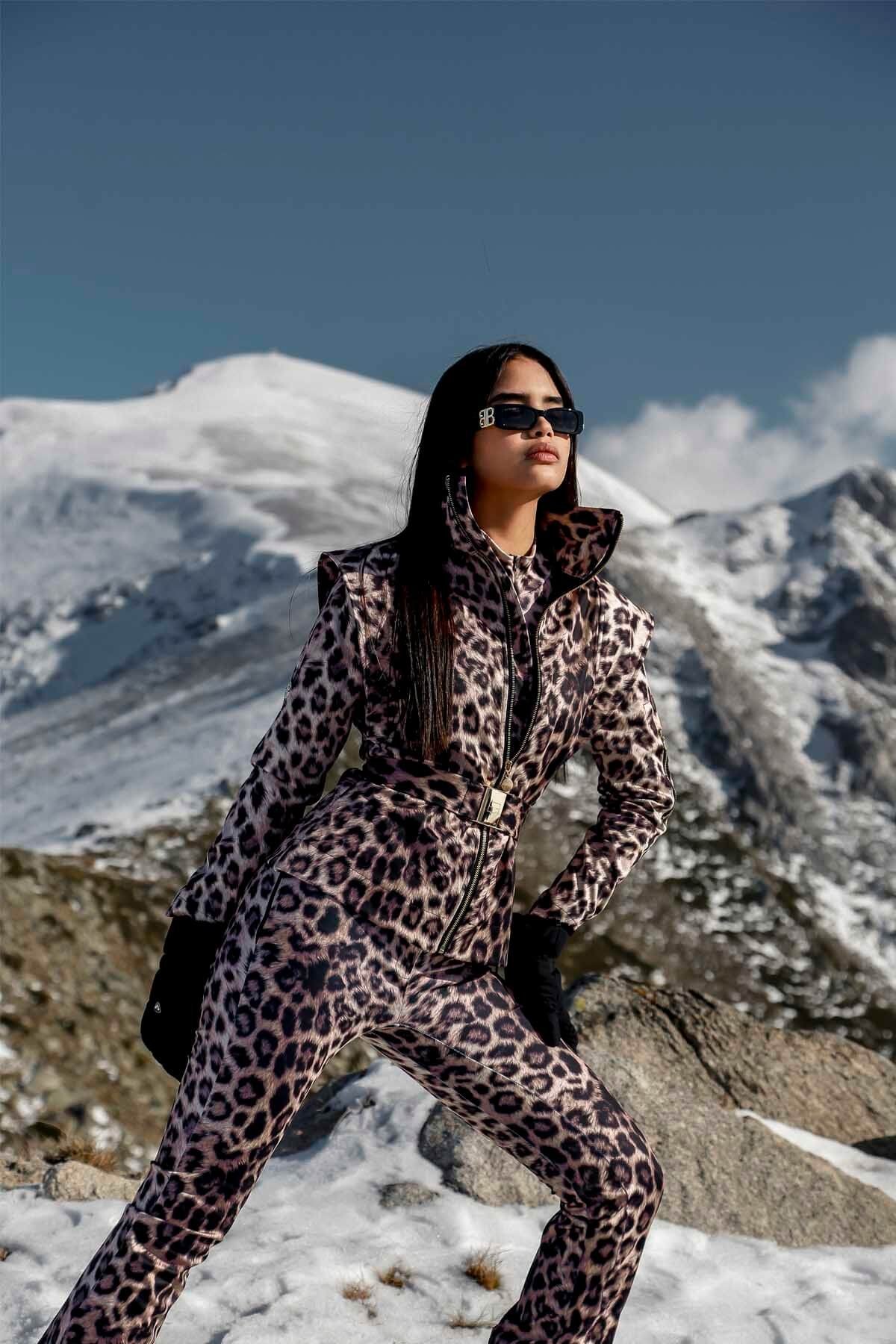 Leopardenmuster Skijacke &amp; Skihose Set