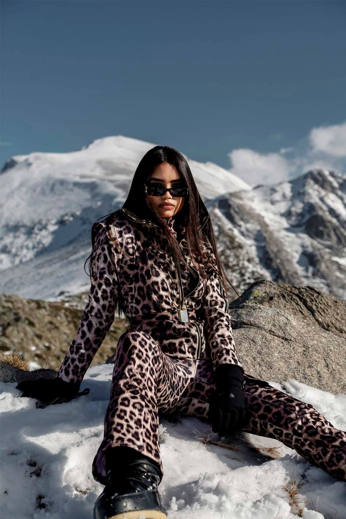 Leopardenmuster Skijacke &amp; Skihose Set