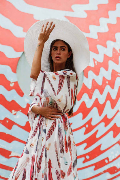 WHITE FEATHER SHORT KIMONO