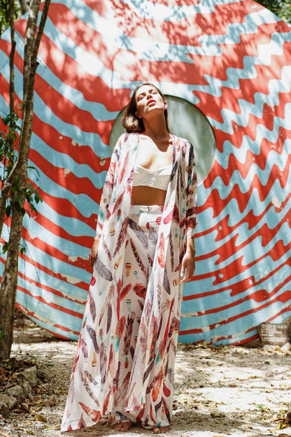 White Feather Kimono & Pantolon Takım