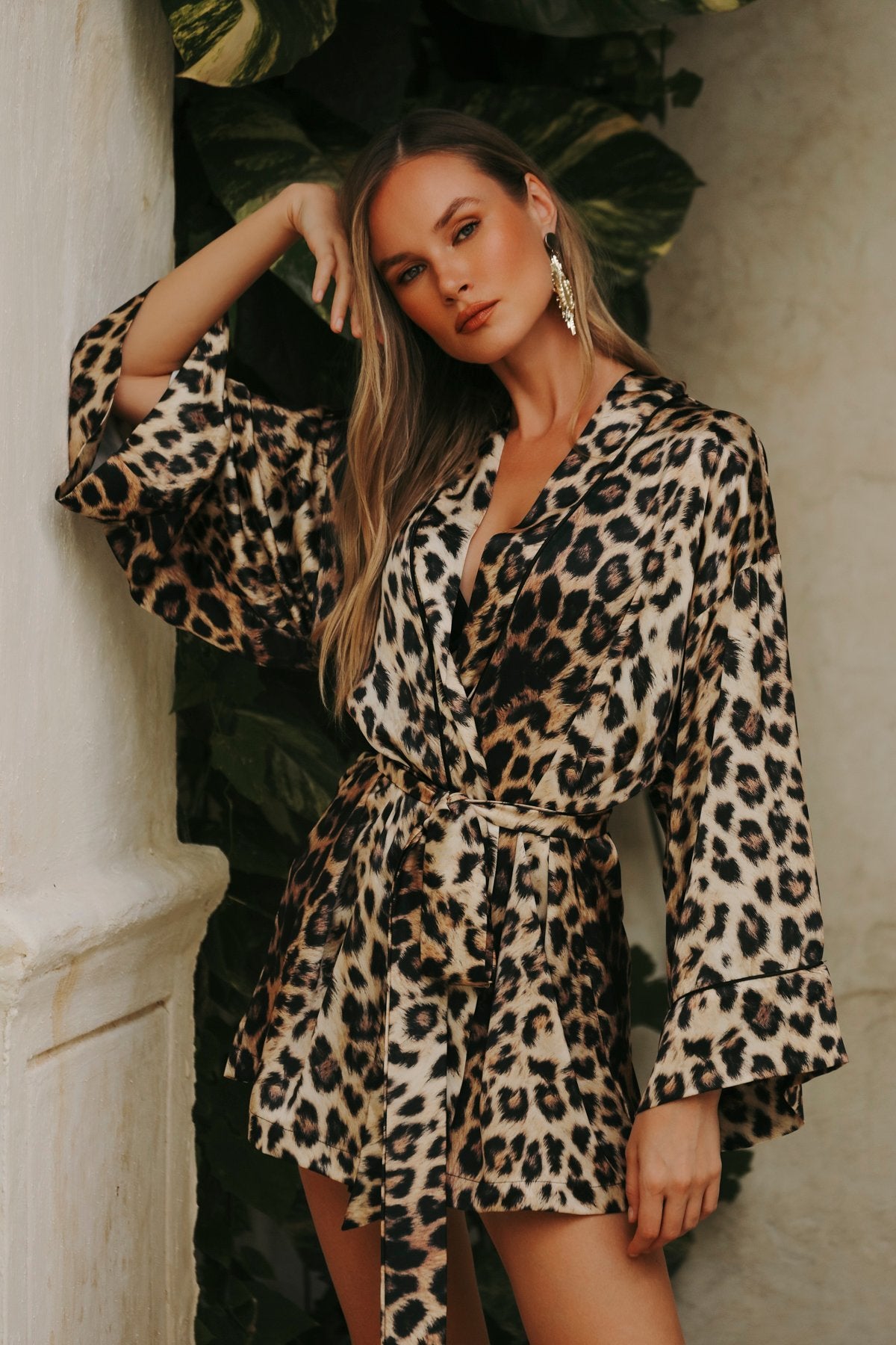 Leopard Short Kimono Robe