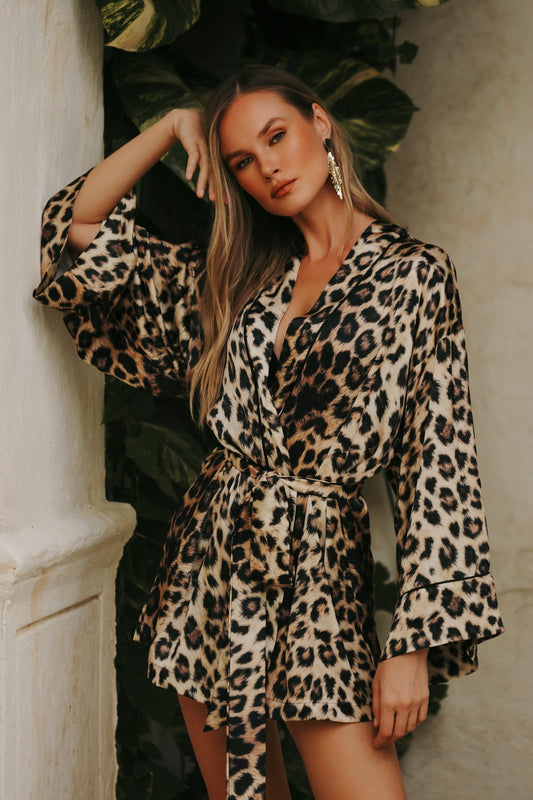 Leopard Kısa Kimono Sabahlık