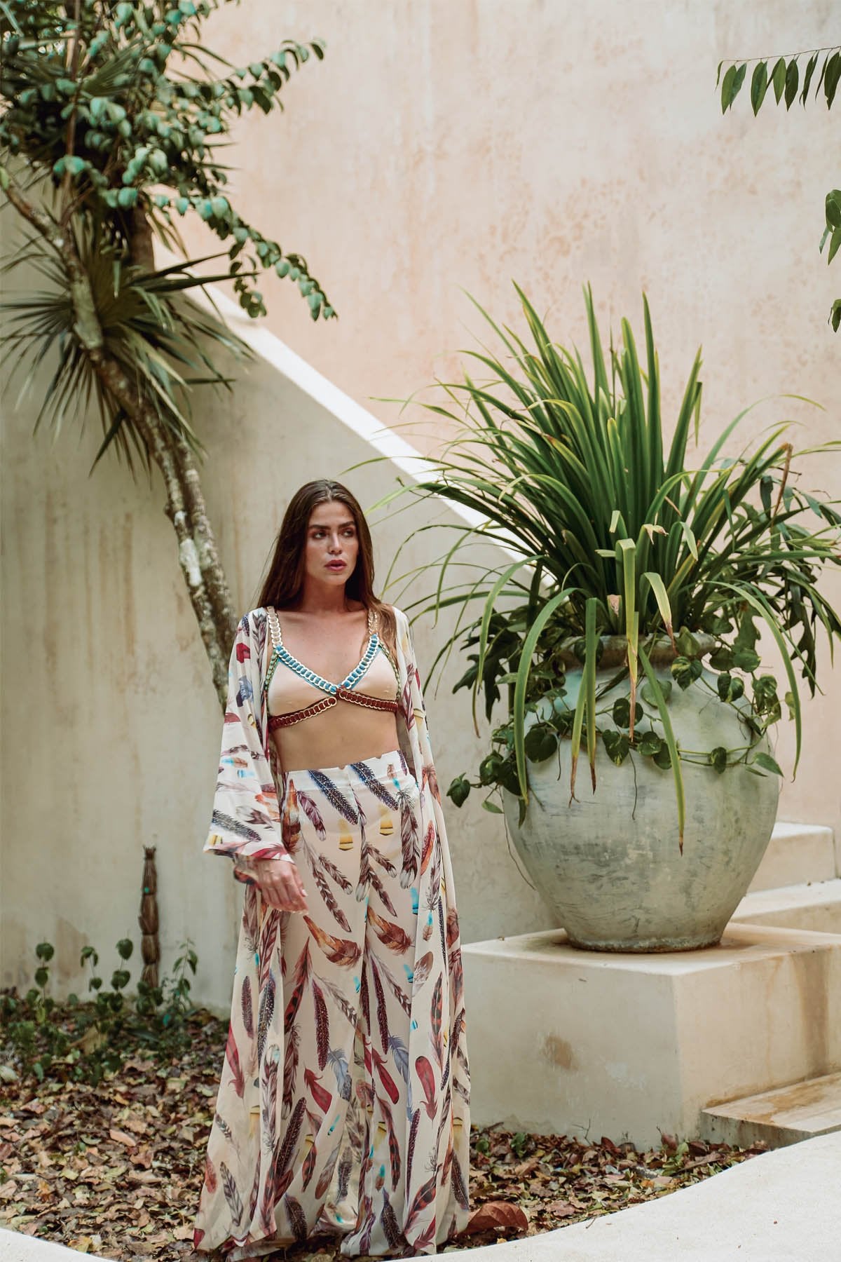 Cream Feather Kimono