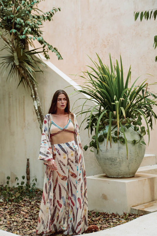 Cream Feather Kimono