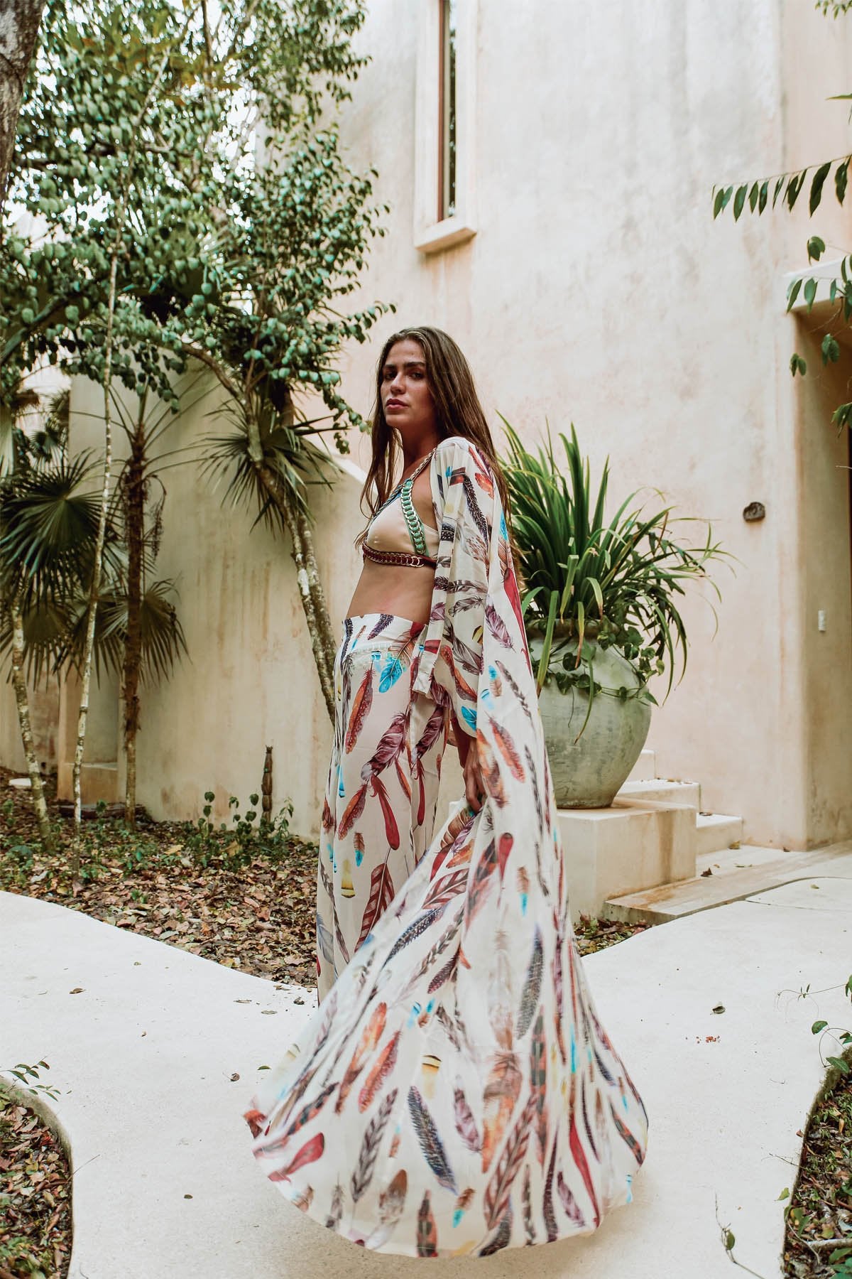 Cream Feather Kimono