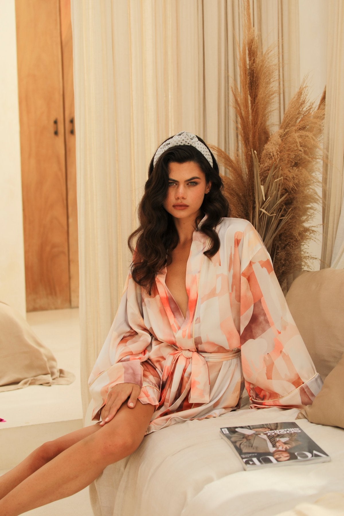 Lumiere Kurzer Kimono-Bademantel