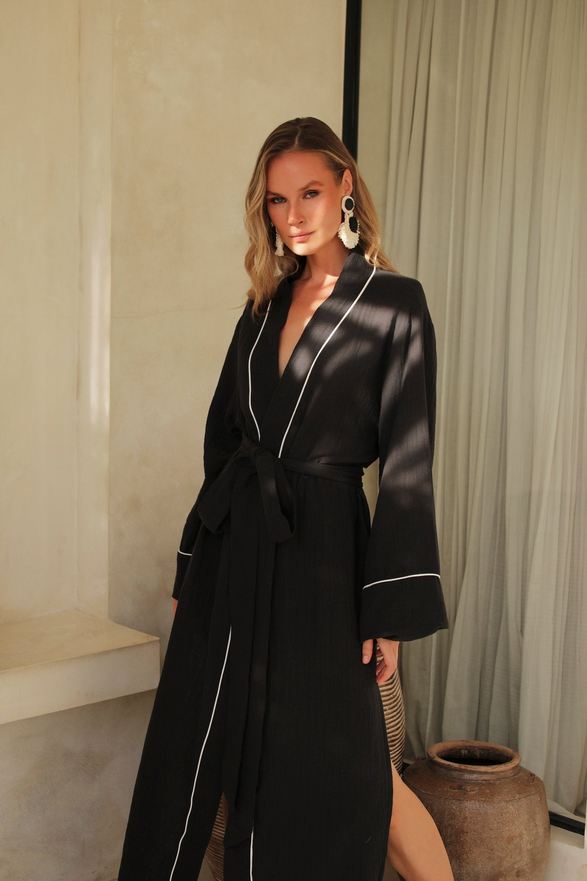 Helen Noir Long Kimono Robe