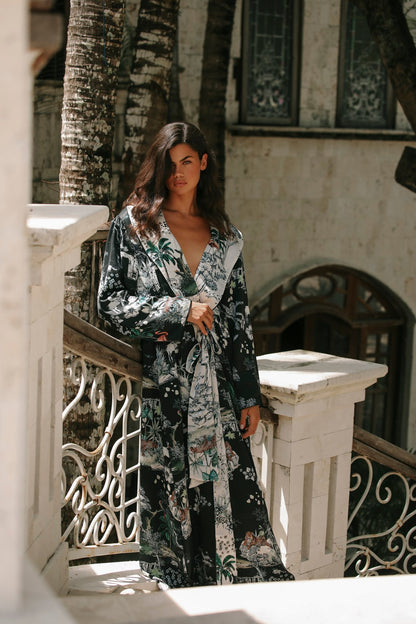 Lionne Noir Double-Sided Long Kimono Robe