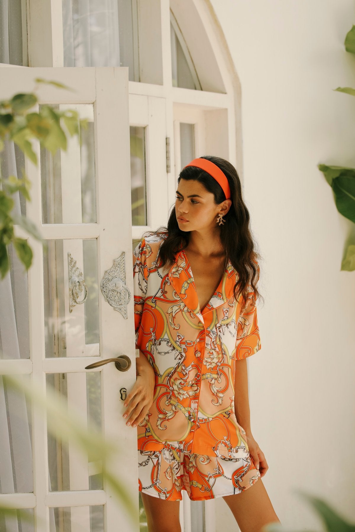 Aurelie Orange Short-Sleeve Shirt Top