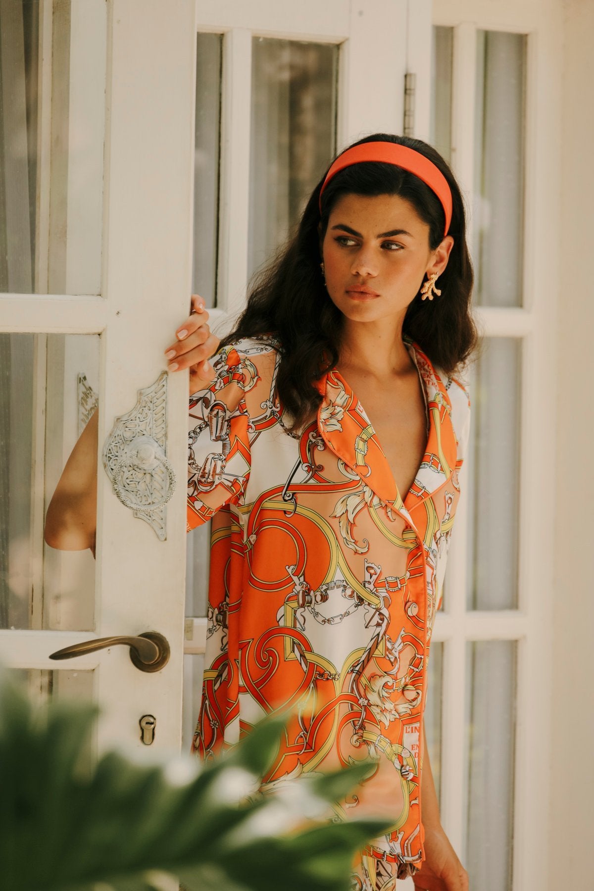 Aurelie Orange Short-Sleeve Shirt Top