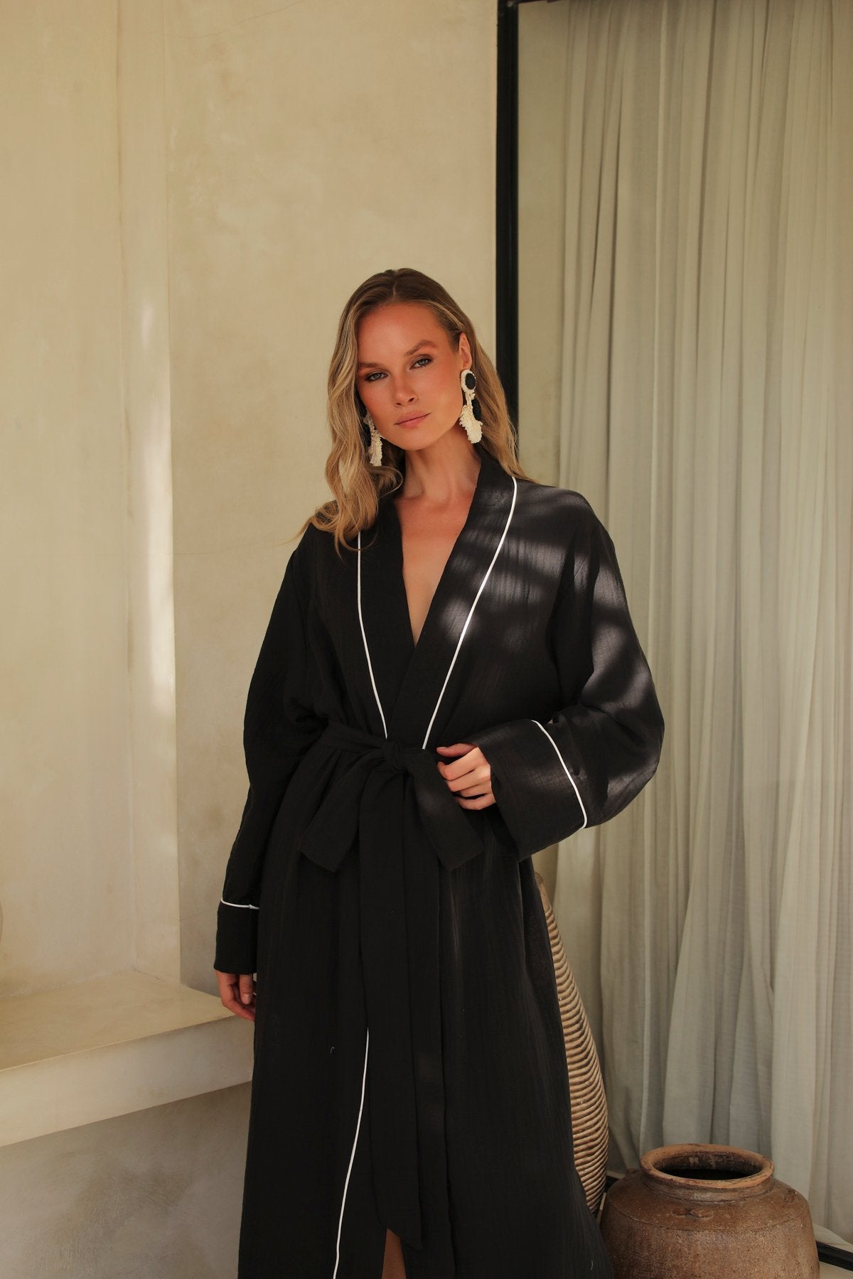 Helen Noir Long Kimono Robe