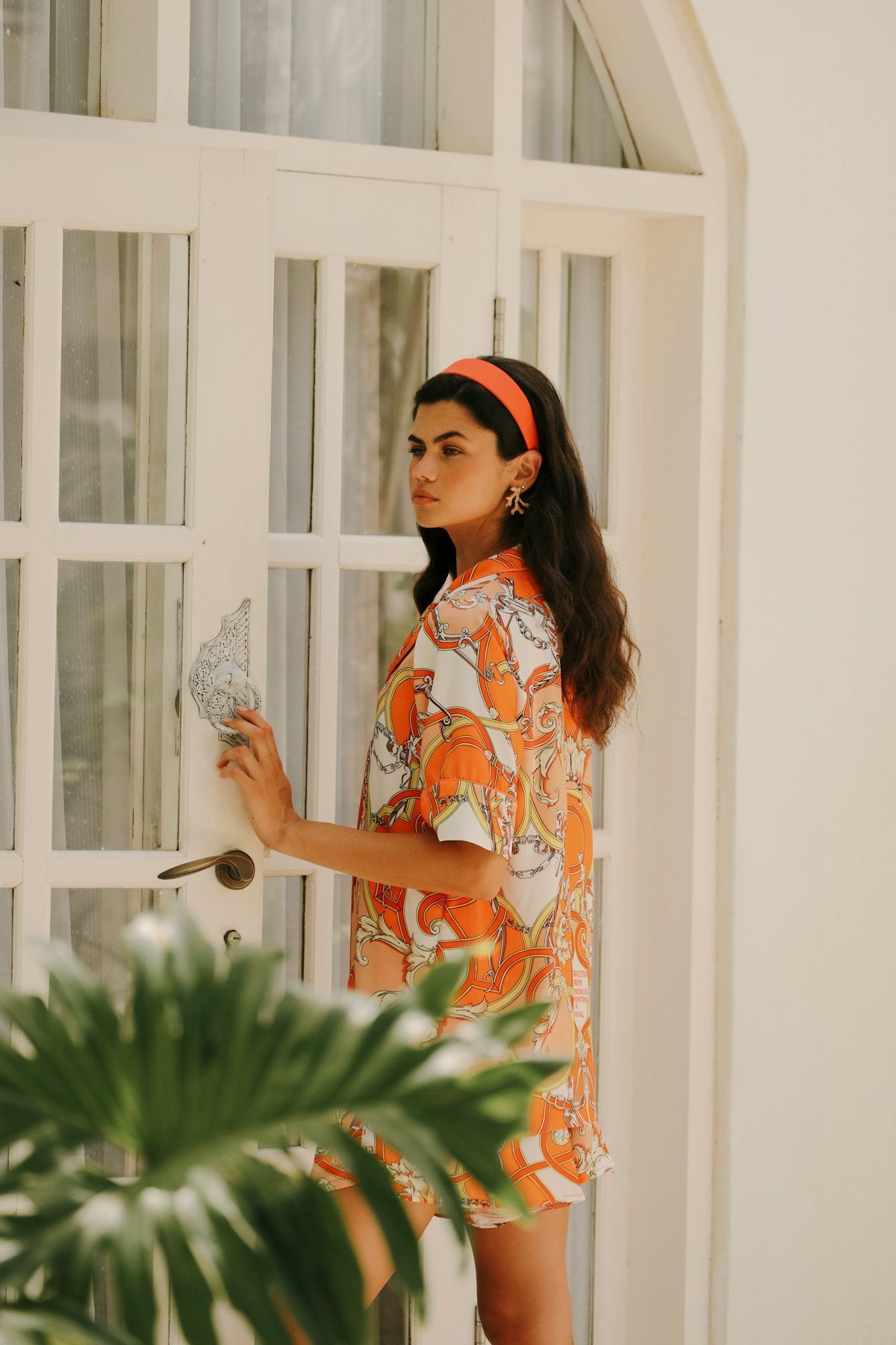 Aurelie Orange Short-Sleeve Shirt Top