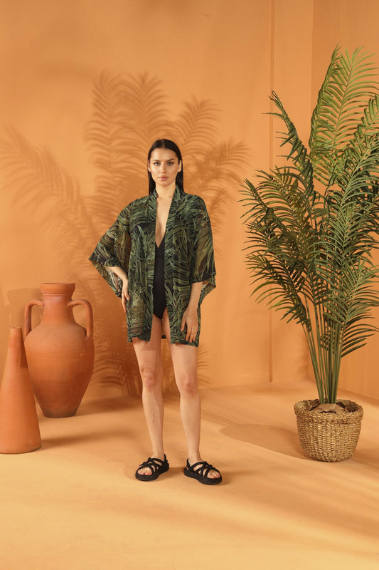 BLACK BOTANICAL KISA KİMONO