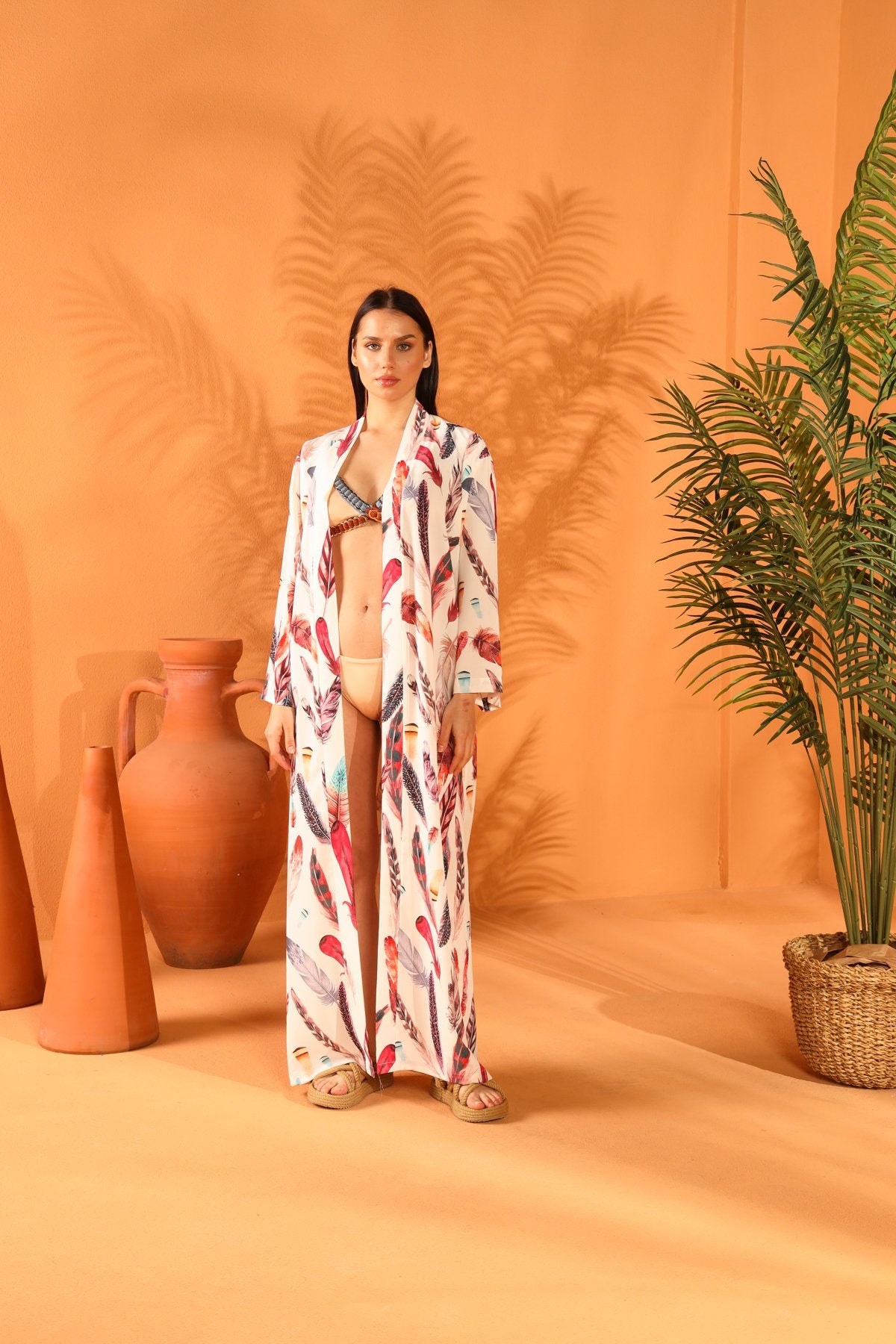 WHITE FEATHER LONG KIMONO