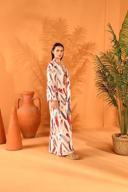 WHITE FEATHER LONG KIMONO