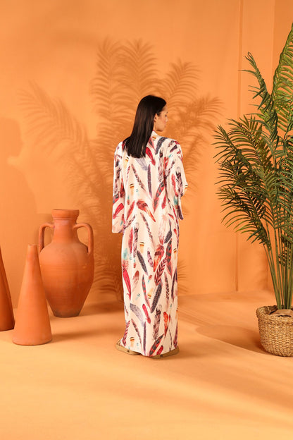 WHITE FEATHER LONG KIMONO