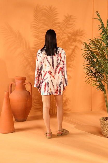 WHITE FEATHER SHORT KIMONO
