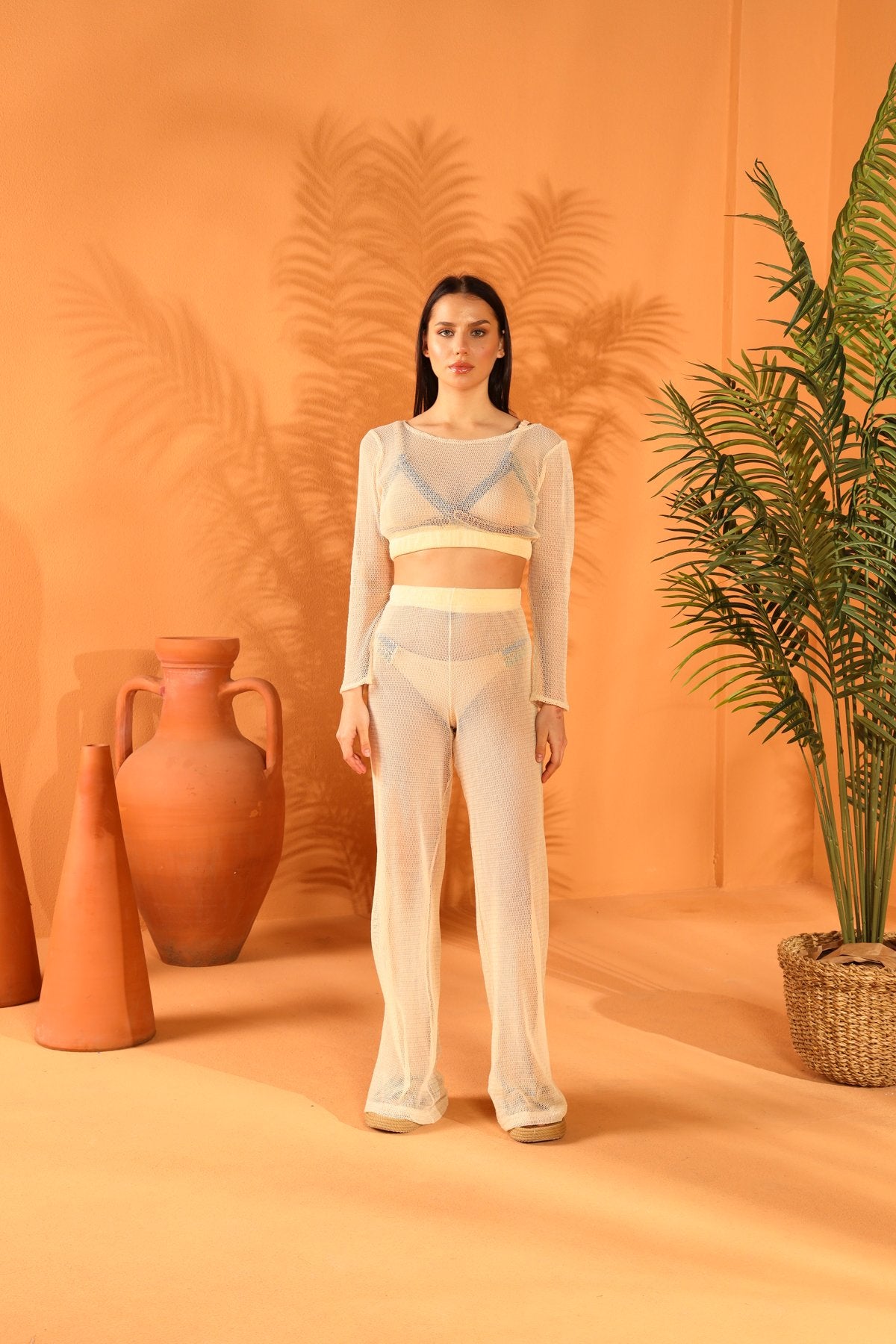 Cream Fishnet Pants