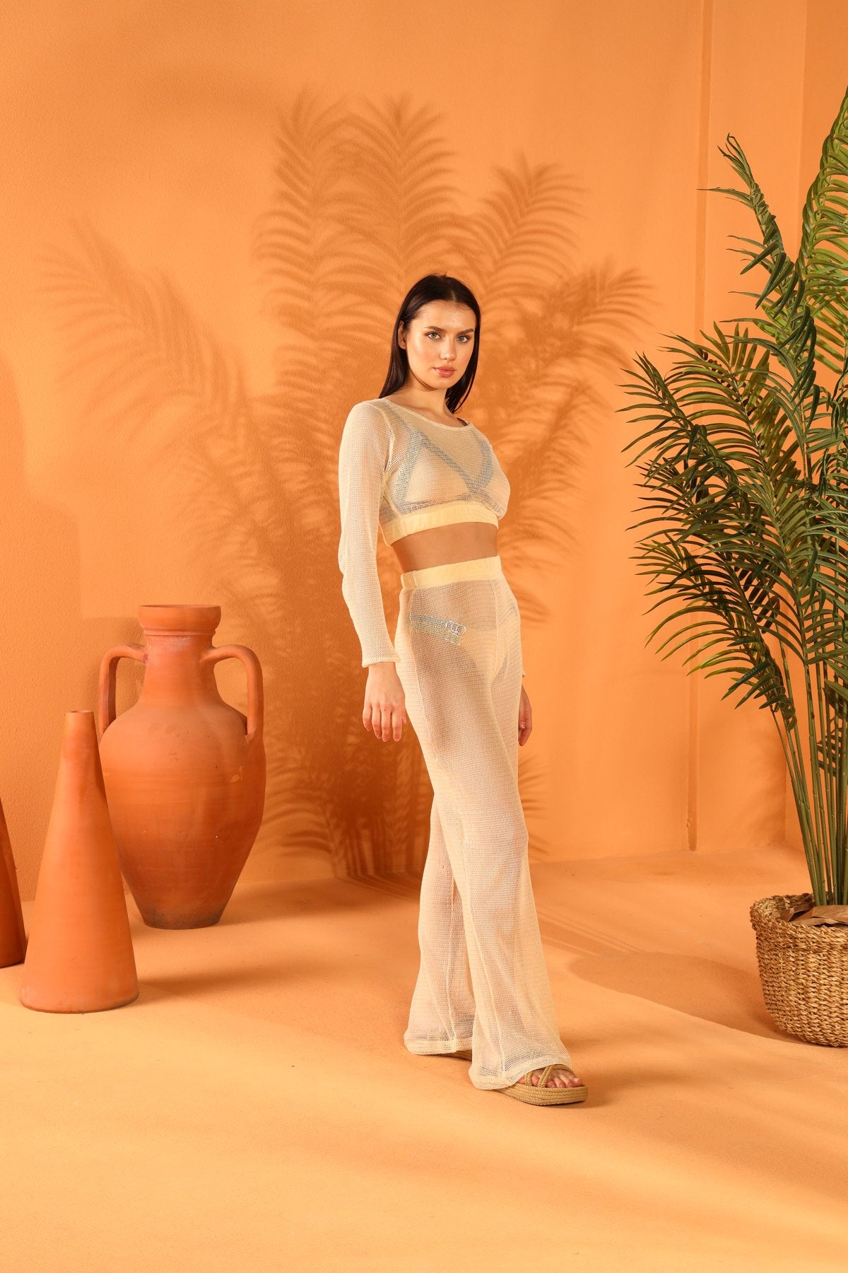 Cream Fishnet Pants