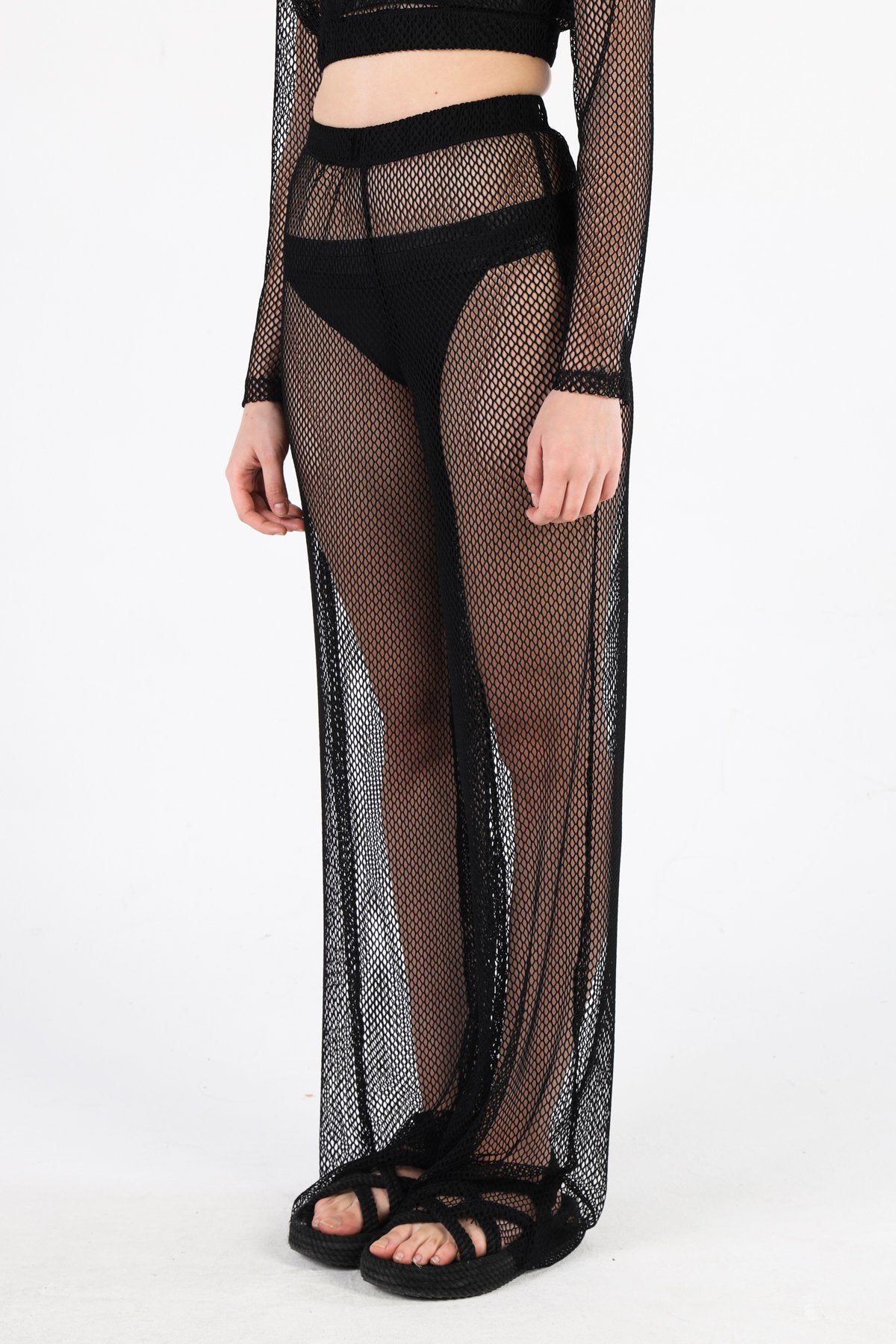 BLACK FISHNET KISA ÜST PANTOLON TAKIM