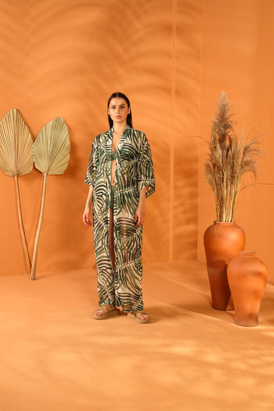 WHITE BOTANICAL UZUN KİMONO