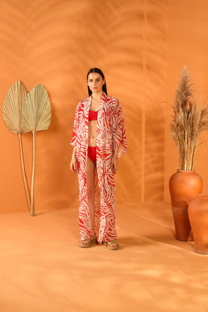 DEEP RED LONG KIMONO