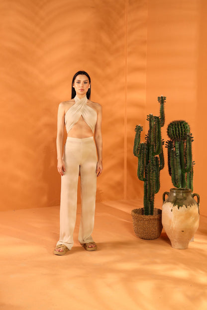 Set aus Schal und Hose aus zerknittertem Nerz