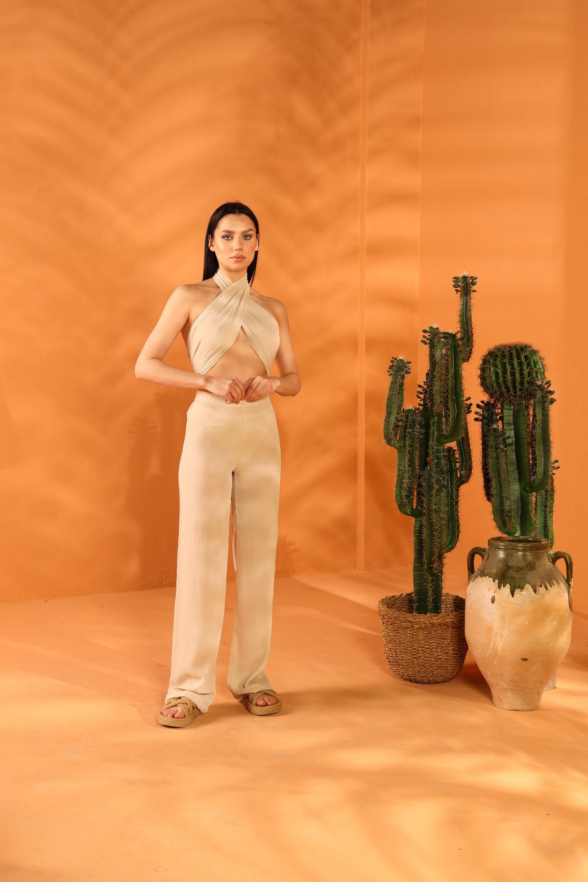 Set aus Schal und Hose aus zerknittertem Nerz