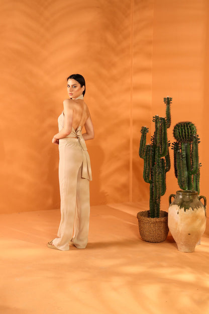 Set aus Schal und Hose aus zerknittertem Nerz