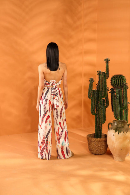 WHITE FEATHER SHAWL TROUSER SET