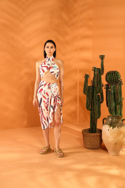 WHITE FEATHER PAREO SKIRT