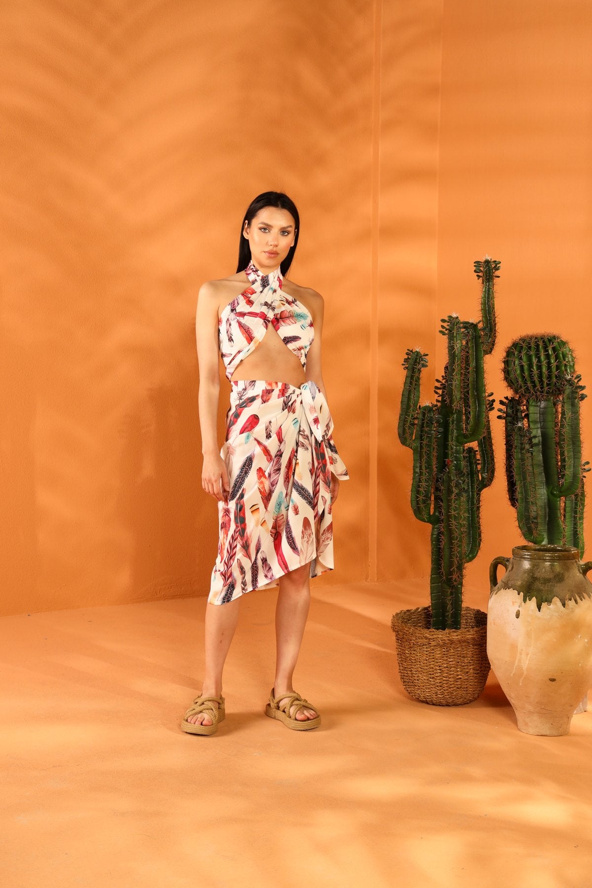 WHITE FEATHER PAREO SKIRT