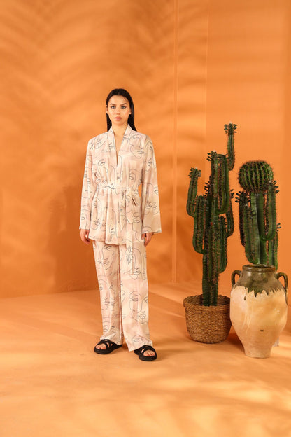 POKER FACE KIMONO AND TROUSER SET