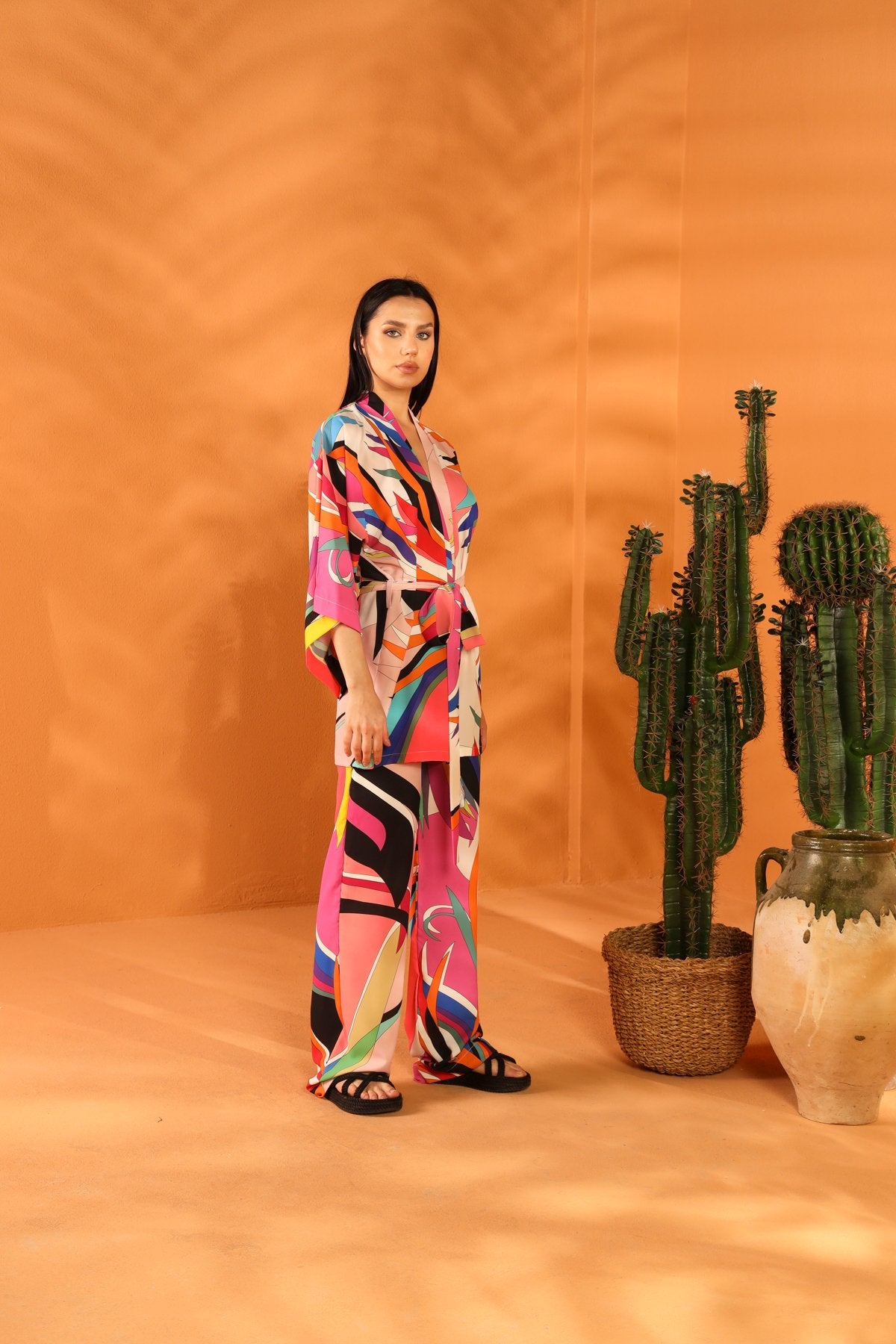 MULTI COLORED KIMONO TROUSERS SET