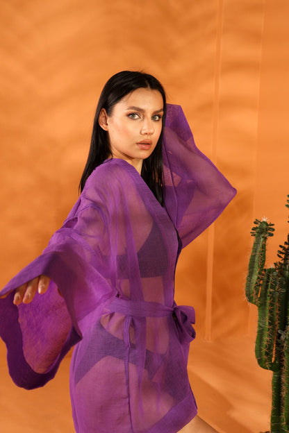 PURPLE BEACHTALK SHORT KIMONO