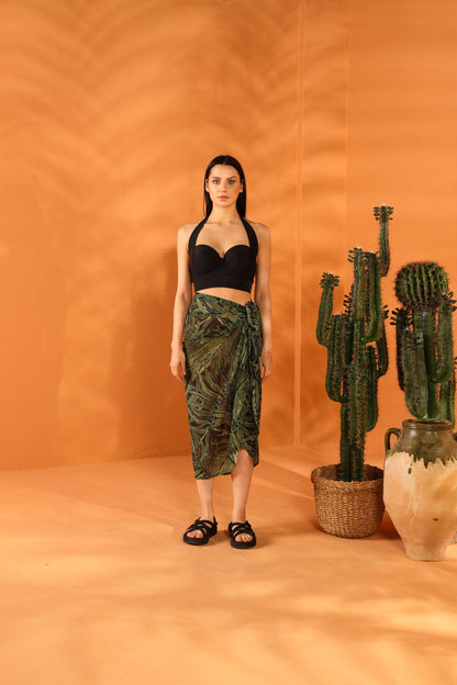 BLACK BOTANICAL PAREO SKIRT