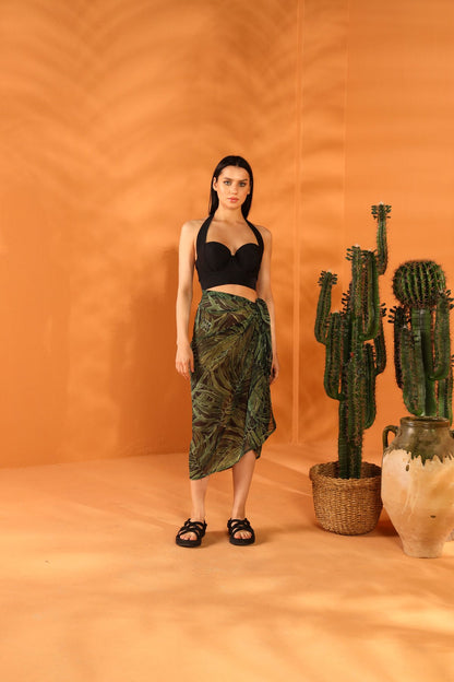 BLACK BOTANICAL PAREO SKIRT