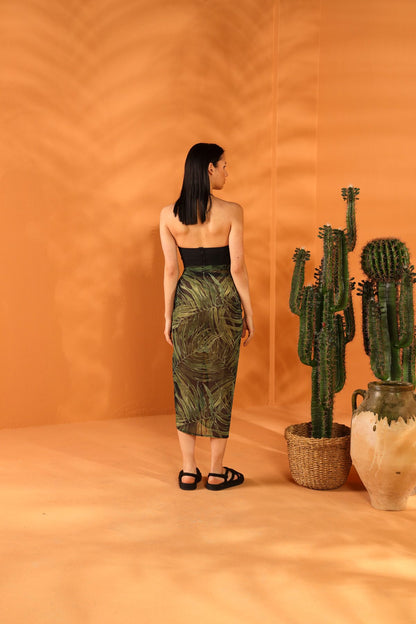 BLACK BOTANICAL PAREO SKIRT