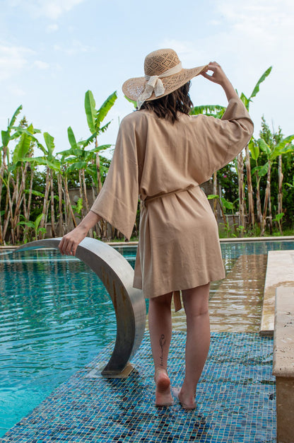 Beige Beachtalk Short Kimono