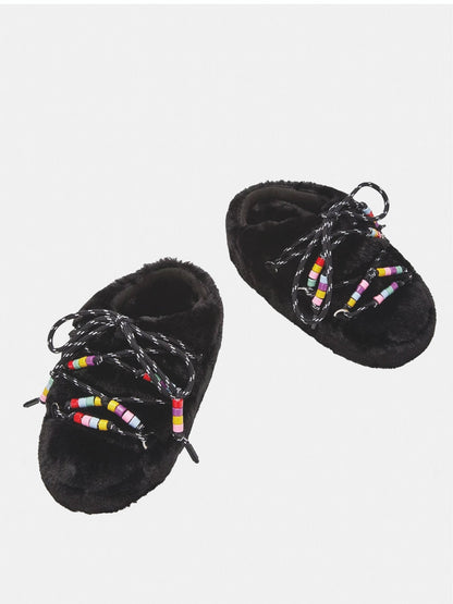 MULE BLACK FAUX FUR BEADS