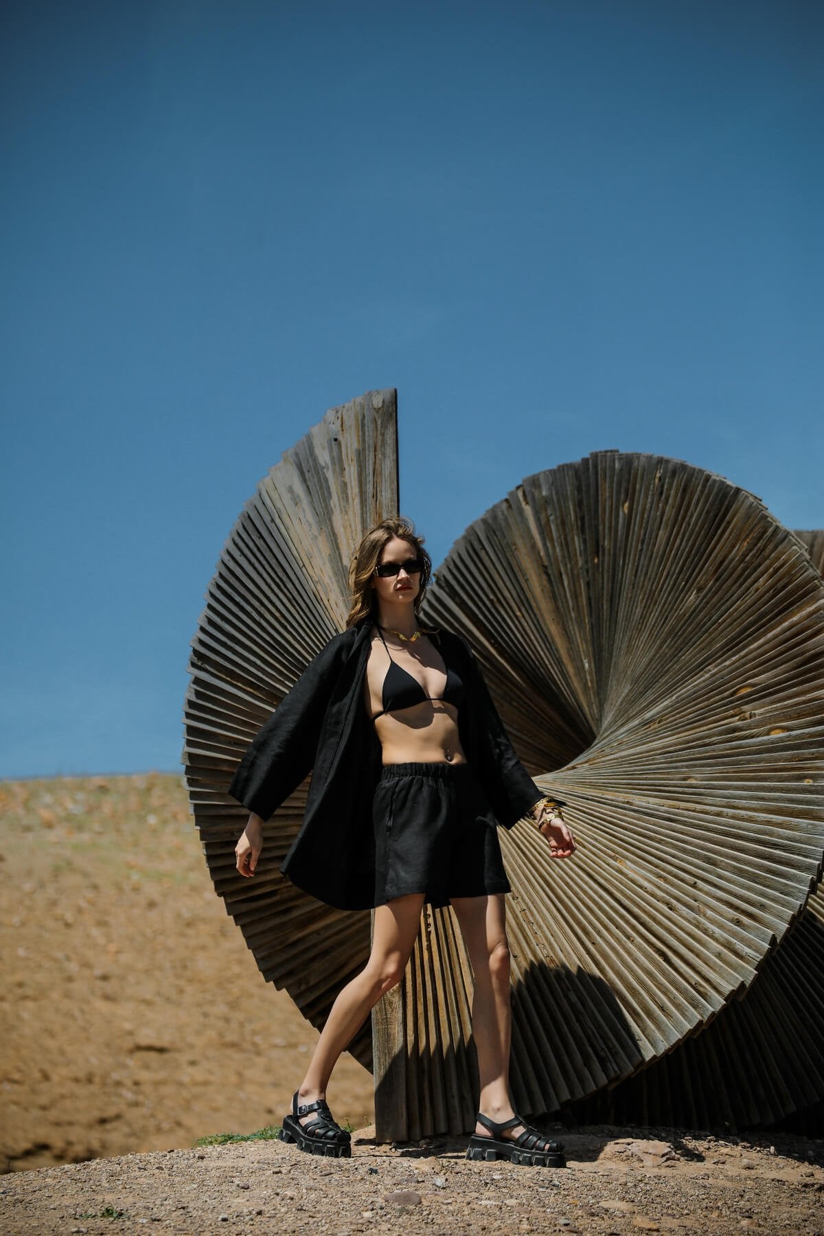 La Pause Schwarzer kurzer Kimono